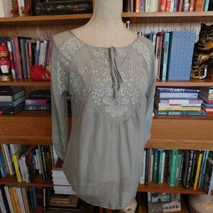 Johnny Was Embroidered Silk Babydoll Blouse